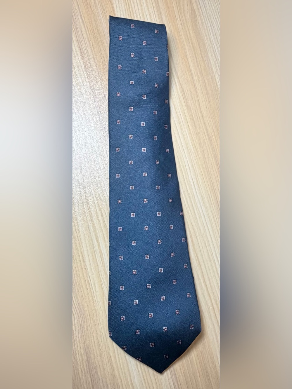 Christian Dior Navy Tie with Small Red Square Motif
